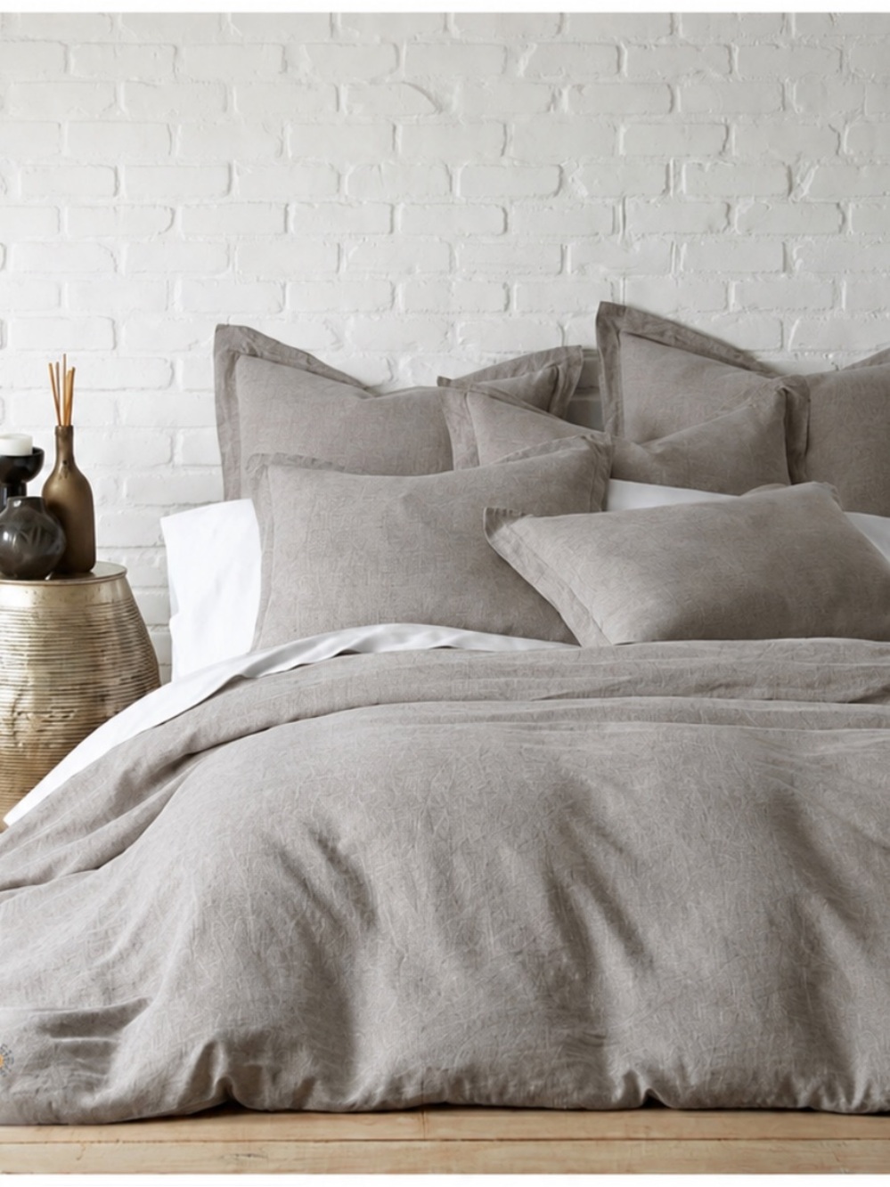 Levtex French Flax Linen Queen Duvet Cover Light Taupe Luxury
